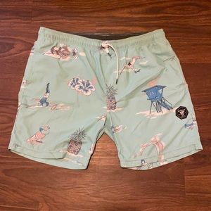 Vissla boardshorts bathing suit trunks. Blue green